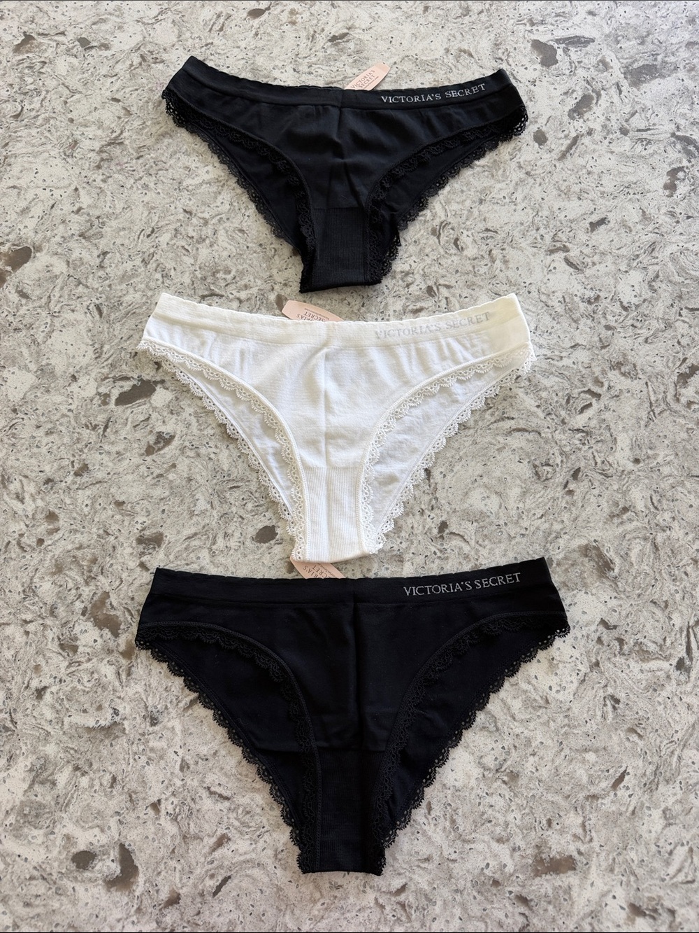 NWT Victoria's Secret Black & White Lace Bikini Panty Trio